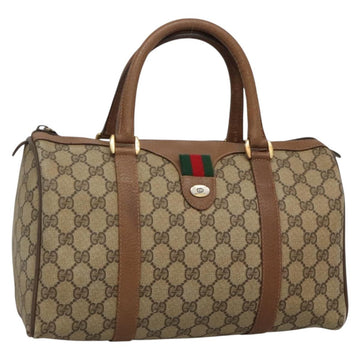 GUCCI GG Supreme Web Sherry Line Boston Bag PVC Beige Gold Auth bs27777