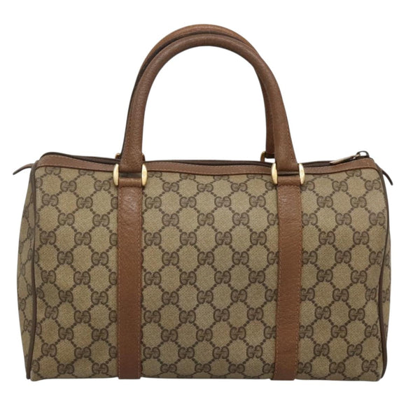 GUCCI GG Supreme Web Sherry Line Boston Bag PVC Beige Gold Auth bs27777