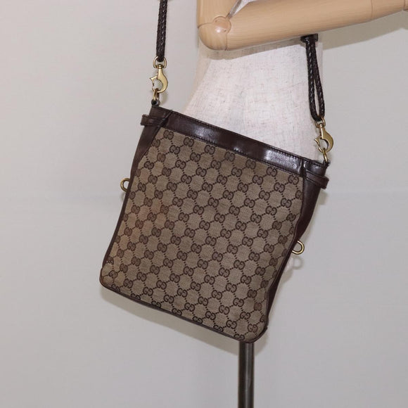 GUCCI GG Canvas Shoulder Bag Beige Gold 109106 Auth bs27778