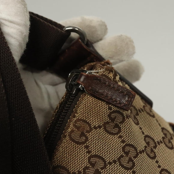 GUCCI GG Canvas Shoulder Bag Beige Silver 145857 Auth bs27780