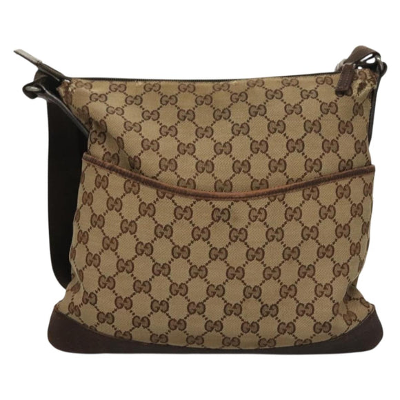 GUCCI GG Canvas Shoulder Bag Beige Silver 145857 Auth bs27780