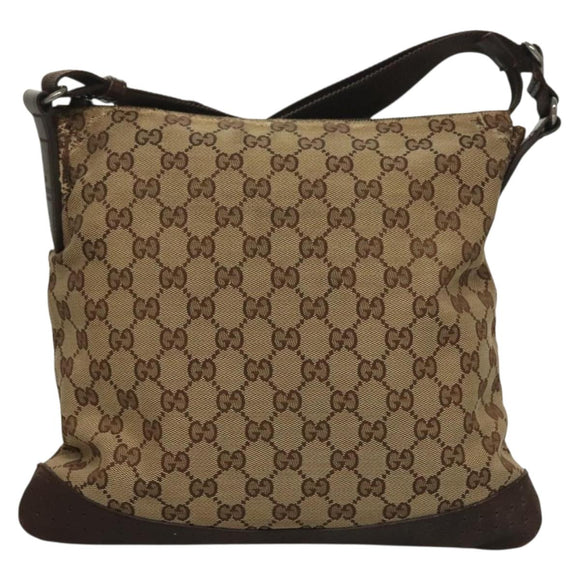 GUCCI GG Canvas Shoulder Bag Beige Silver 145857 Auth bs27780