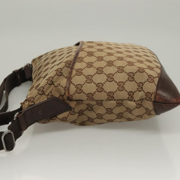 GUCCI GG Canvas Shoulder Bag Beige Silver 145857 Auth bs27780