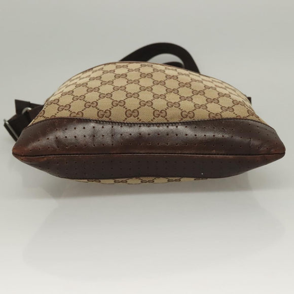 GUCCI GG Canvas Shoulder Bag Beige Silver 145857 Auth bs27780