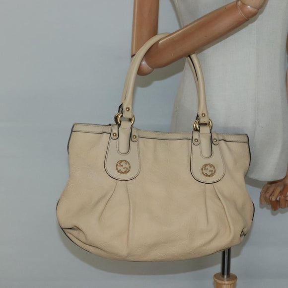 GUCCI GG Canvas Guccissima Tote Bag Leather Beige Gold 269953 Auth bs27786