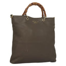 GUCCI Bamboo Hand Bag Leather Gray Gold 323663 Auth bs27789-1