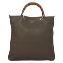 GUCCI Bamboo Hand Bag Leather Gray Gold 323663 Auth bs27789-13