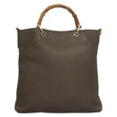 GUCCI Bamboo Hand Bag Leather Gray Gold 323663 Auth bs27789-2