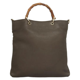 GUCCI Bamboo Hand Bag Leather Gray Gold 323663 Auth bs27789 - 0