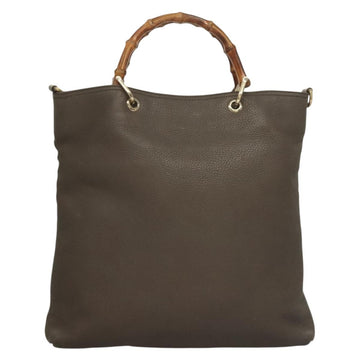 GUCCI Bamboo Hand Bag Leather Gray Gold 323663 Auth bs27789 - 0