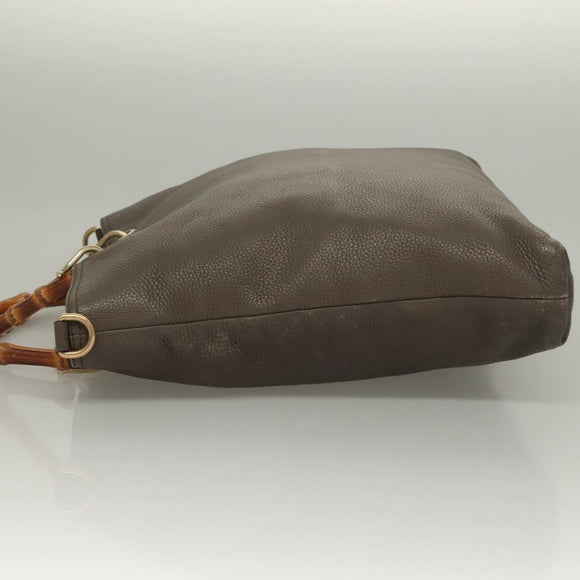 GUCCI Bamboo Hand Bag Leather Gray Gold 323663 Auth bs27789