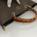 GUCCI Bamboo Hand Bag Leather Gray Gold 323663 Auth bs27789-6