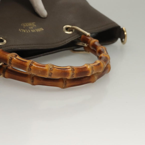 GUCCI Bamboo Hand Bag Leather Gray Gold 323663 Auth bs27789