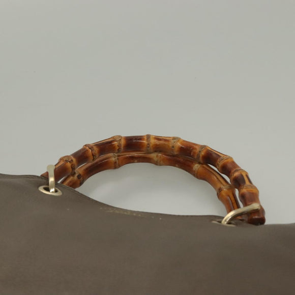 GUCCI Bamboo Hand Bag Leather Gray Gold 323663 Auth bs27789