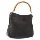 GUCCI Bamboo Hand Bag Suede Leather Gray Gold 001 1705 1638 Auth bs27790-1
