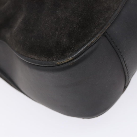 GUCCI Bamboo Hand Bag Suede Leather Gray Gold 001 1705 1638 Auth bs27790