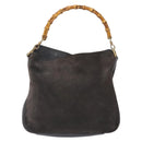 GUCCI Bamboo Hand Bag Suede Leather Gray Gold 001 1705 1638 Auth bs27790-13