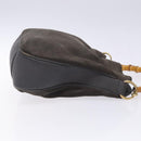 GUCCI Bamboo Hand Bag Suede Leather Gray Gold 001 1705 1638 Auth bs27790-3