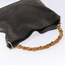 GUCCI Bamboo Hand Bag Suede Leather Gray Gold 001 1705 1638 Auth bs27790-6