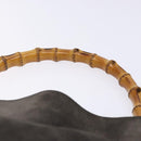 GUCCI Bamboo Hand Bag Suede Leather Gray Gold 001 1705 1638 Auth bs27790-8
