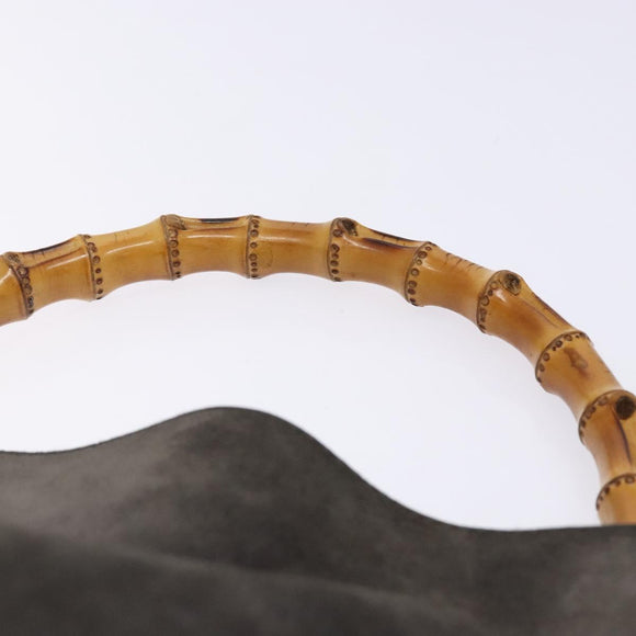 GUCCI Bamboo Hand Bag Suede Leather Gray Gold 001 1705 1638 Auth bs27790