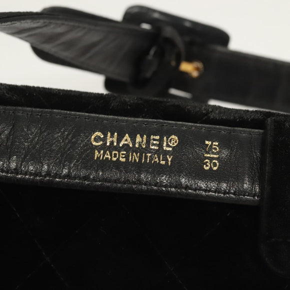 CHANEL Matelasse Waist Bag Velor Black Gold CC Auth bs27796