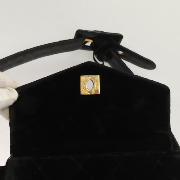 CHANEL Matelasse Waist Bag Velor Black Gold CC Auth bs27796