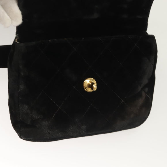 CHANEL Matelasse Waist Bag Velor Black Gold CC Auth bs27796