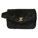 CHANEL Matelasse Waist Bag Velor Black Gold CC Auth bs27796-2