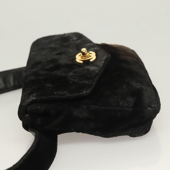 CHANEL Matelasse Waist Bag Velor Black Gold CC Auth bs27796