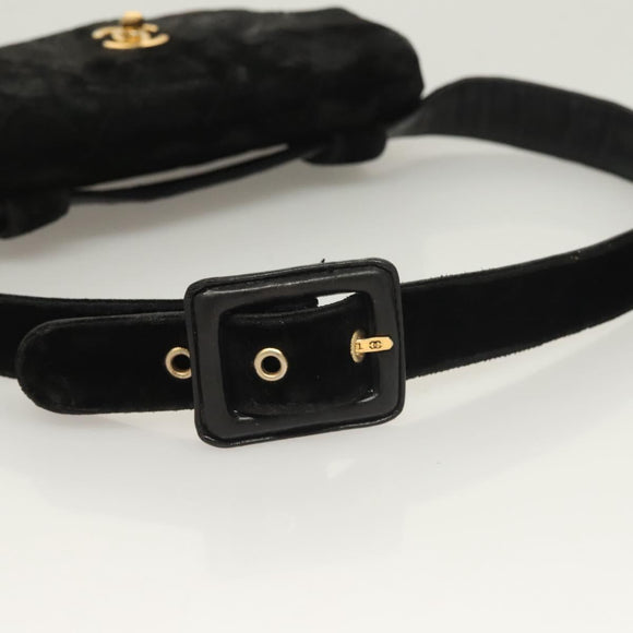 CHANEL Matelasse Waist Bag Velor Black Gold CC Auth bs27796