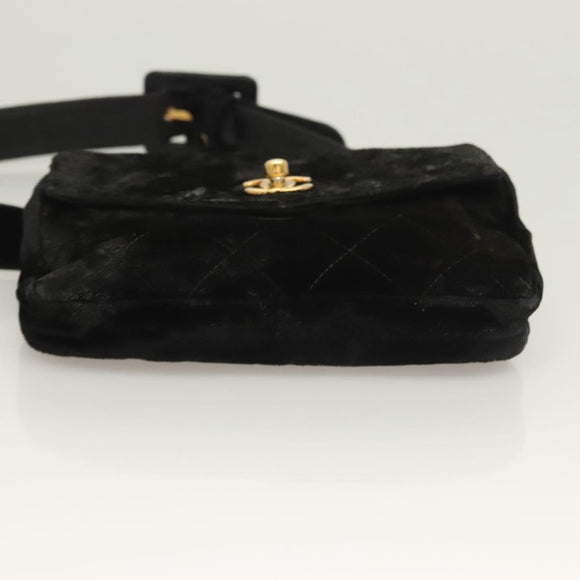 CHANEL Matelasse Waist Bag Velor Black Gold CC Auth bs27796