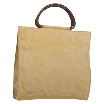 CHANEL Tote Bag Coated Canvas Beige Gold CC Auth bs27799