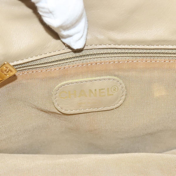 CHANEL Tote Bag Coated Canvas Beige Gold CC Auth bs27799