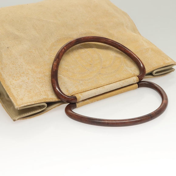 CHANEL Tote Bag Coated Canvas Beige Gold CC Auth bs27799