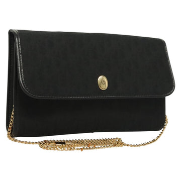 Christian Dior Trotter Canvas Chain Shoulder Bag Black Gold Auth bs27815