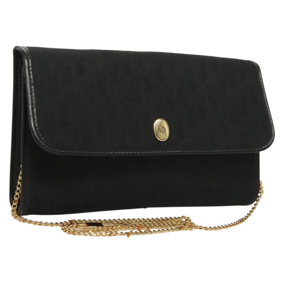 Christian Dior Trotter Canvas Chain Shoulder Bag Black Gold Auth bs27815