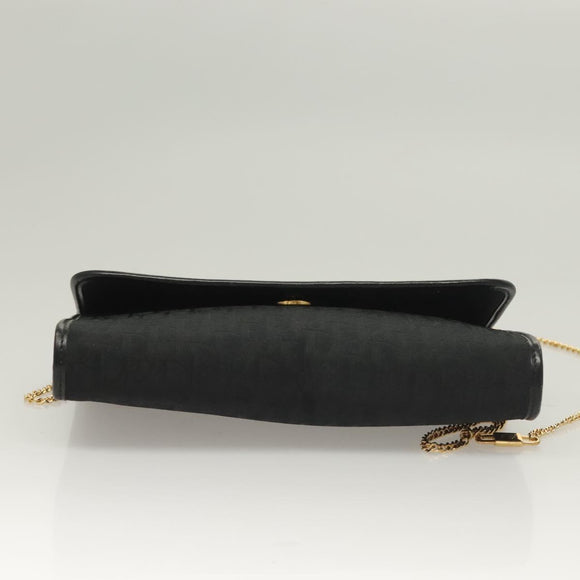 Christian Dior Trotter Canvas Chain Shoulder Bag Black Gold Auth bs27815