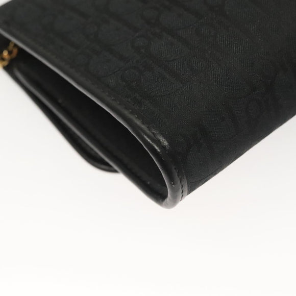 Christian Dior Trotter Canvas Chain Shoulder Bag Black Gold Auth bs27815