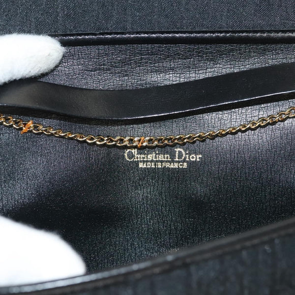 Christian Dior Trotter Canvas Chain Shoulder Bag Black Gold Auth bs27815