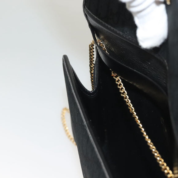 Christian Dior Trotter Canvas Chain Shoulder Bag Black Gold Auth bs27815