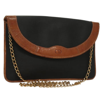 Christian Dior Chain Shoulder Bag Leather Black Gold Auth bs27816