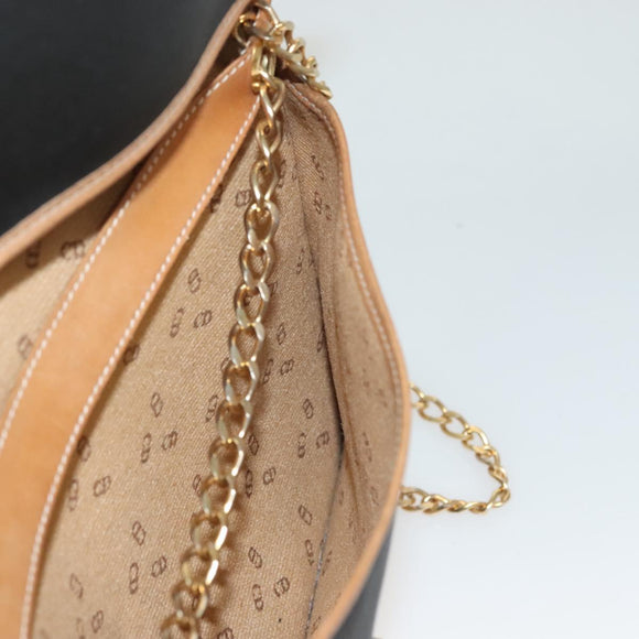 Christian Dior Chain Shoulder Bag Leather Black Gold Auth bs27816