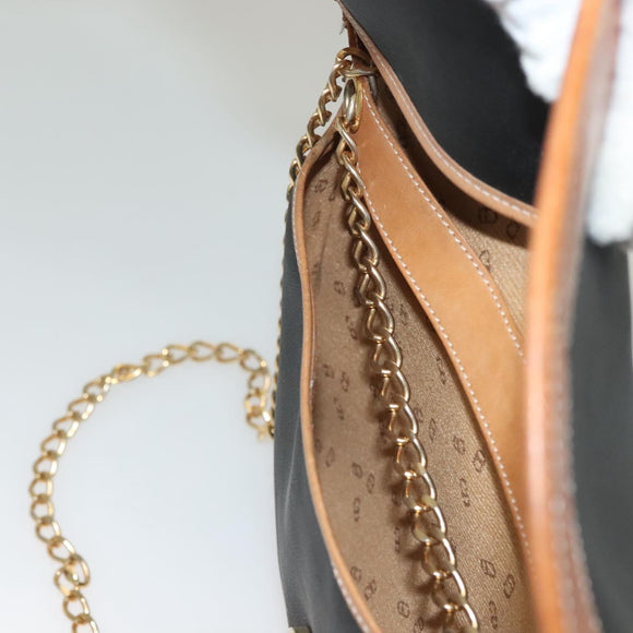 Christian Dior Chain Shoulder Bag Leather Black Gold Auth bs27816