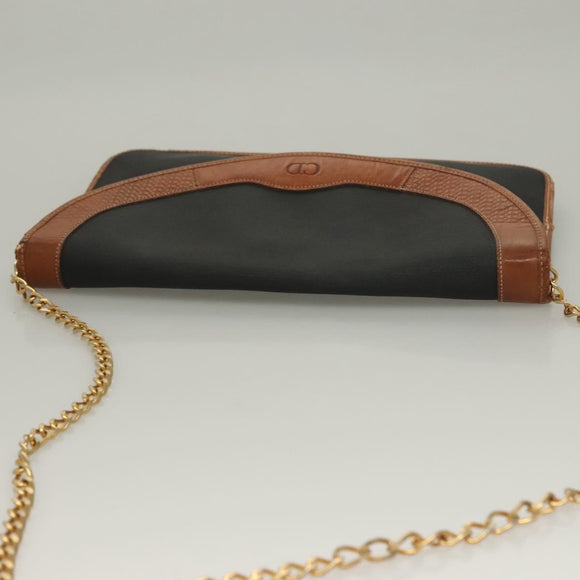 Christian Dior Chain Shoulder Bag Leather Black Gold Auth bs27816