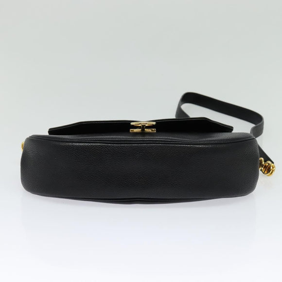 Christian Dior Shoulder Bag Leather Black Gold Auth bs27817