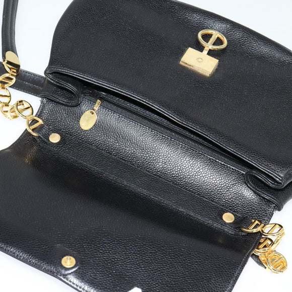 Christian Dior Shoulder Bag Leather Black Gold Auth bs27817