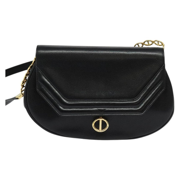 Christian Dior Shoulder Bag Leather Black Gold Auth bs27817