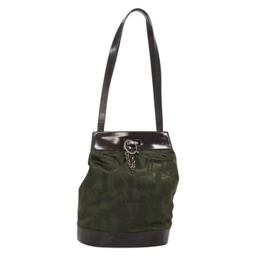 Salvatore Ferragamo Tote Bag Nylon Leather Khaki Silver Auth bs27822