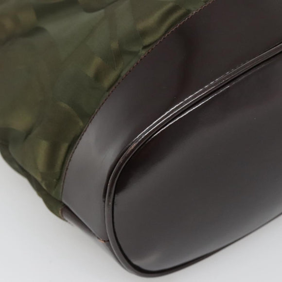 Salvatore Ferragamo Tote Bag Nylon Leather Khaki Silver Auth bs27822